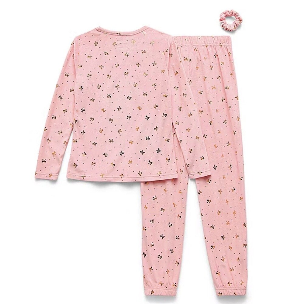 Sleep On It Little&Big Kid Girls VelourCrew Neck Long Sleeve 3-pcPajamaSet4/5 A1